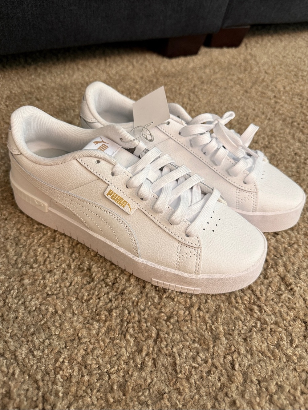 Puma Court Sneaker Women's White Low-Top Platform Sneakers with Gold Logo